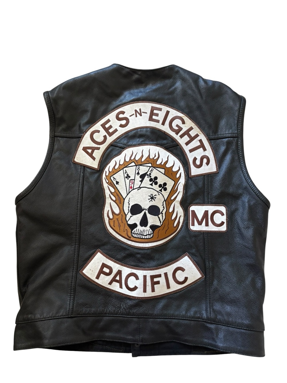 First Manufacturing Leather Biker Vest XL Black Aces-N-Eights MC Santa Ana Patch - Picture 3 of 9